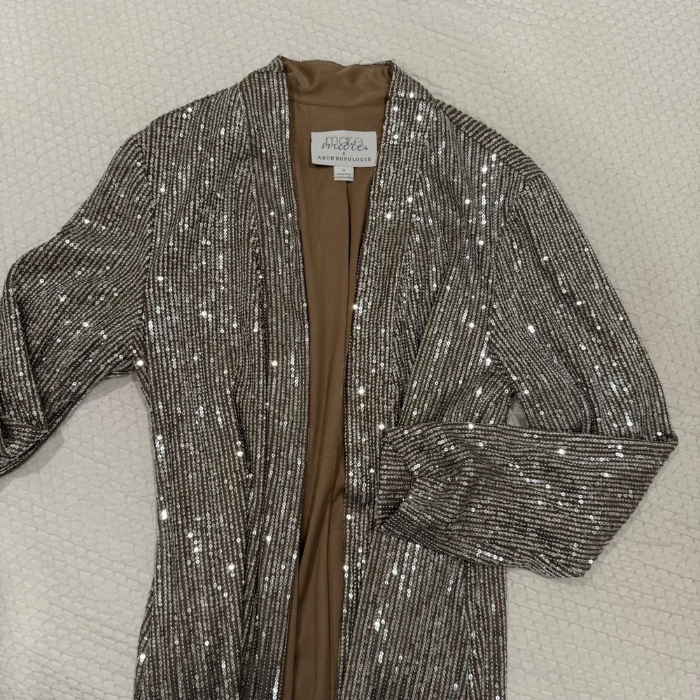 Anthropologie Mare Mare Sequin Duster in Taupe Size Small - Picture 4 of 7